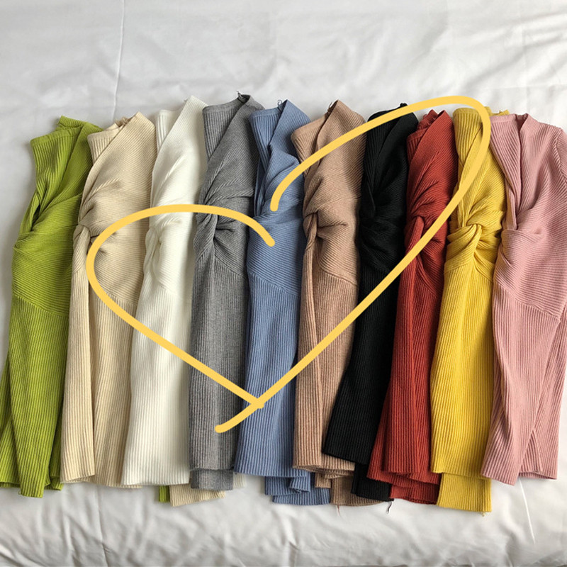 Zoki pulover Džemper s križnim V izrezom Jesenski pulover dugih rukava Tanak elastični mekani pleteni džemper Modni elegantni ženski bluza Basic