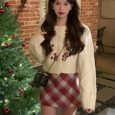 Onalippa Tikand Lilleline kootud kardigan Väikese lõhnaga õrn tuul pikkade varrukatega kardiganid, üherealised kärbitud topid