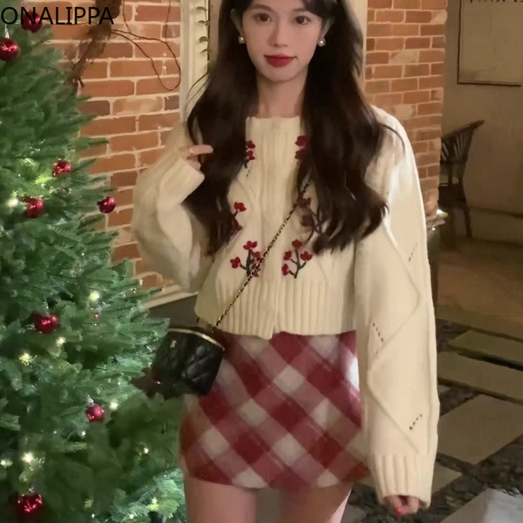 Onalippa Tikand Lilleline kootud kardigan Väikese lõhnaga õrn tuul pikkade varrukatega kardiganid, üherealised kärbitud topid