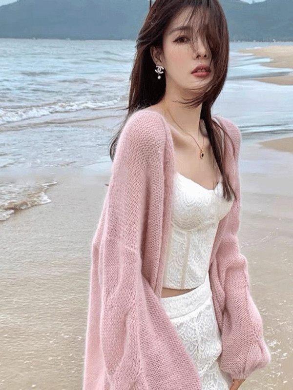 Kardigan Ženski minimalistički retro osnovni ležerni proljetni džemper Čisti dnevni Višeslojni nježni korejski stil Trendy opušteni ženski klasični