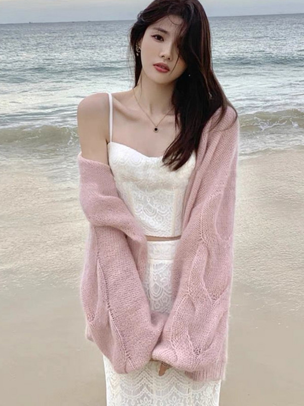 Kardigan Ženski minimalistički retro osnovni ležerni proljetni džemper Čisti dnevni Višeslojni nježni korejski stil Trendy opušteni ženski klasični