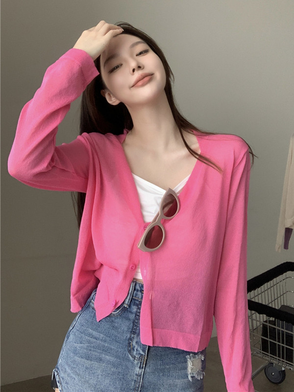 Ljetni pleteni kardigan Ženski mekani, jednostavni, sveobuhvatni, široki, tanki, slatke boje za zaštitu od sunca, slatka djevojka, dugih rukava, popularno