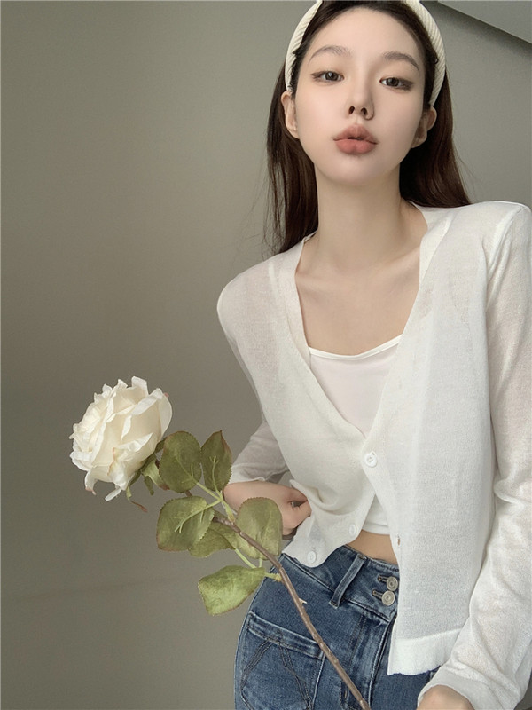 Ljetni pleteni kardigan Ženski mekani, jednostavni, sveobuhvatni, široki, tanki, slatke boje za zaštitu od sunca, slatka djevojka, dugih rukava, popularno