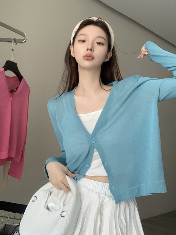 Ljetni pleteni kardigan Ženski mekani, jednostavni, sveobuhvatni, široki, tanki, slatke boje za zaštitu od sunca, slatka djevojka, dugih rukava, popularno