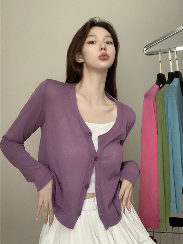 Ljetni pleteni kardigan Ženski mekani, jednostavni, sveobuhvatni, široki, tanki, slatke boje za zaštitu od sunca, slatka djevojka, dugih rukava, popularno