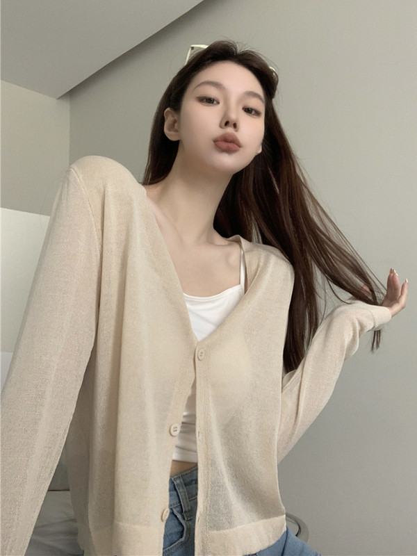 Ljetni pleteni kardigan Ženski mekani, jednostavni, sveobuhvatni, široki, tanki, slatke boje za zaštitu od sunca, slatka djevojka, dugih rukava, popularno