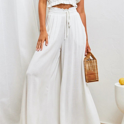 Ženske ležerne hlače širokih nogavica s elastičnim strukom Hlače za izlaske u prirodi Ženske udobne ljetne duge široke hlače 2022.