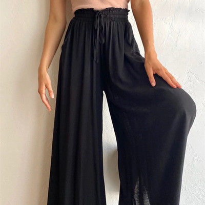 Ženske ležerne hlače širokih nogavica s elastičnim strukom Hlače za izlaske u prirodi Ženske udobne ljetne duge široke hlače 2022.