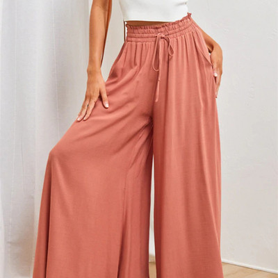Ženske ležerne hlače širokih nogavica s elastičnim strukom Hlače za izlaske u prirodi Ženske udobne ljetne duge široke hlače 2022.