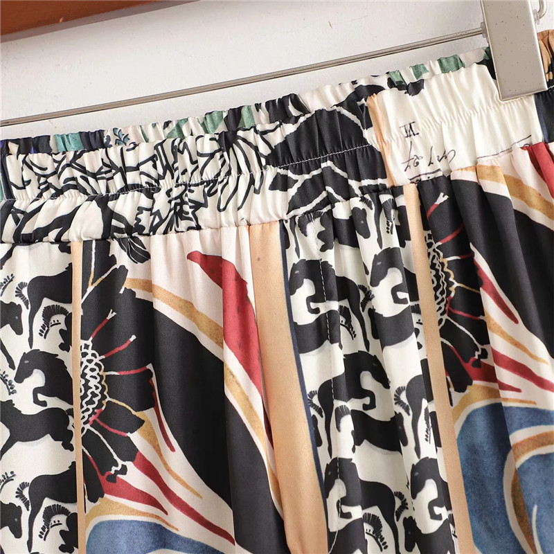 PSEEWE Ženske hlače Patchwork hlače visokog struka za žene Ljeto 2021. Vintage labave hlače širokih nogavica Ženske elastične hlače u struku