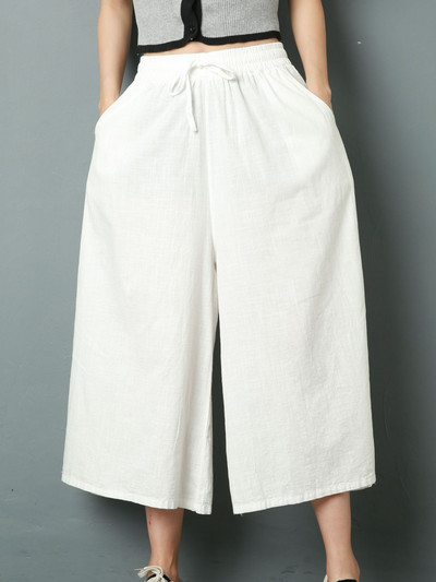 Jesen 2023. Ženske pamučne lanene ravne hlače Joggers Ležerne mekane vrećaste široke hlače za žene visokog struka Uredske prekomjerne hlače