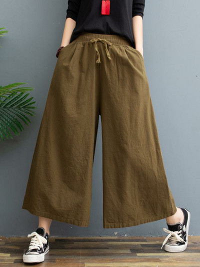 Jesen 2023. Ženske pamučne lanene ravne hlače Joggers Ležerne mekane vrećaste široke hlače za žene visokog struka Uredske prekomjerne hlače