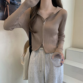 Kardigan s patentnim zatvaračem s kapuljačom, novi dolazak za žene, Harajuku ulični korejski stil, elegantna vintage pletenina dugih rukava, ležerni dizajn