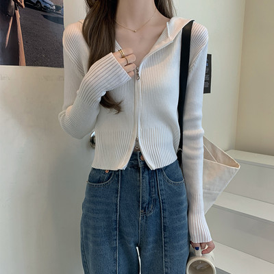 Kardigan s patentnim zatvaračem s kapuljačom, novi dolazak za žene, Harajuku ulični korejski stil, elegantna vintage pletenina dugih rukava, ležerni dizajn