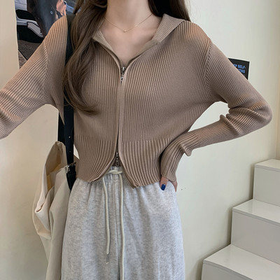 Kardigan s patentnim zatvaračem s kapuljačom, novi dolazak za žene, Harajuku ulični korejski stil, elegantna vintage pletenina dugih rukava, ležerni dizajn