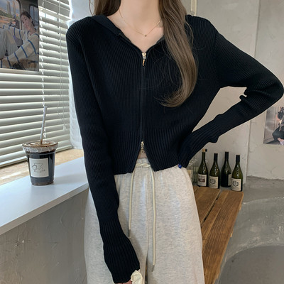 Kardigan s patentnim zatvaračem s kapuljačom, novi dolazak za žene, Harajuku ulični korejski stil, elegantna vintage pletenina dugih rukava, ležerni dizajn