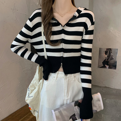 Kardigan s patentnim zatvaračem s kapuljačom, novi dolazak za žene, Harajuku ulični korejski stil, elegantna vintage pletenina dugih rukava, ležerni dizajn