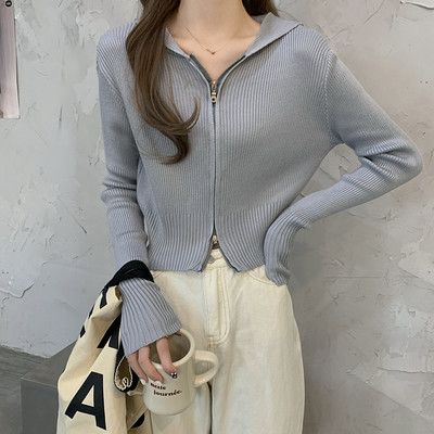 Kardigan s patentnim zatvaračem s kapuljačom, novi dolazak za žene, Harajuku ulični korejski stil, elegantna vintage pletenina dugih rukava, ležerni dizajn