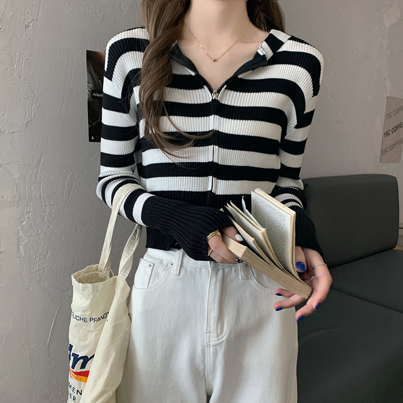 Kardigan s patentnim zatvaračem s kapuljačom, novi dolazak za žene, Harajuku ulični korejski stil, elegantna vintage pletenina dugih rukava, ležerni dizajn