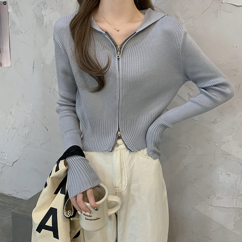 Kardigan s patentnim zatvaračem s kapuljačom, novi dolazak za žene, Harajuku ulični korejski stil, elegantna vintage pletenina dugih rukava, ležerni dizajn