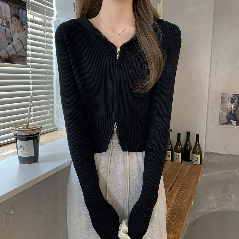 Kardigan s patentnim zatvaračem s kapuljačom, novi dolazak za žene, Harajuku ulični korejski stil, elegantna vintage pletenina dugih rukava, ležerni dizajn