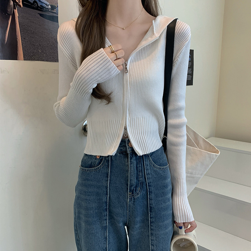 Kardigan s patentnim zatvaračem s kapuljačom, novi dolazak za žene, Harajuku ulični korejski stil, elegantna vintage pletenina dugih rukava, ležerni dizajn