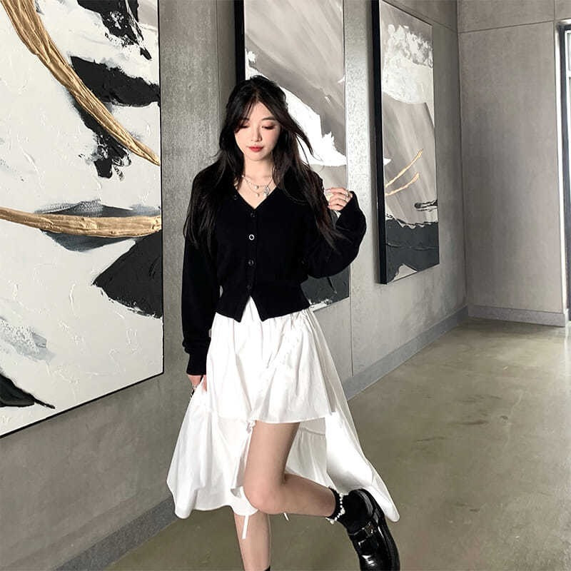 Kardigan Ženski Kardigan Ženski Seksi ženski Jednobojni novi dizajn, korejska moda, proljetna, ležerna, s V-izrezom, ugodna ins vruća rasprodaja, crna