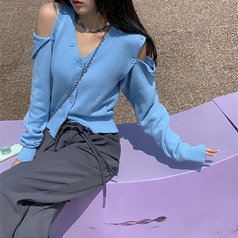 Kardigan Ženski Kardigan Ženski Seksi ženski Jednobojni novi dizajn, korejska moda, proljetna, ležerna, s V-izrezom, ugodna ins vruća rasprodaja, crna