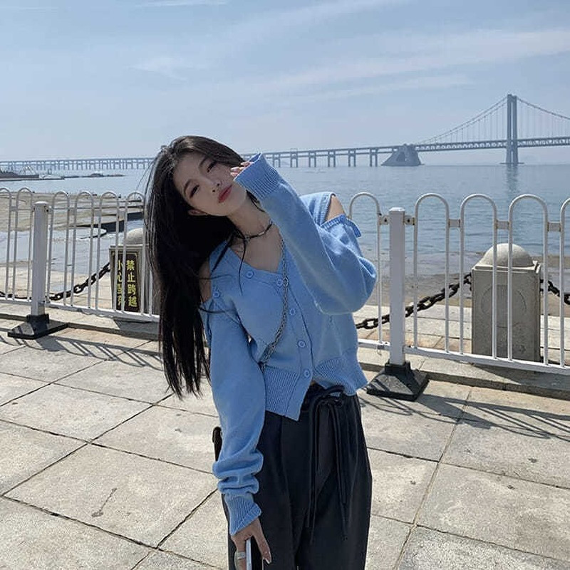 Kardigan Ženski Kardigan Ženski Seksi ženski Jednobojni novi dizajn, korejska moda, proljetna, ležerna, s V-izrezom, ugodna ins vruća rasprodaja, crna