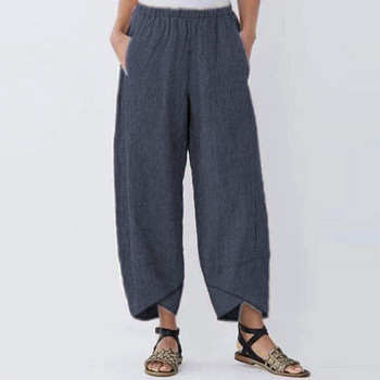 Νέο βαμβακερό λινό παντελόνι Harem Γυναικεία ελαστική μέση φαρδιά άνετα παντελόνια casual Vintage μασίφ ίσιο παντελόνι Καλοκαιρινό streetwear