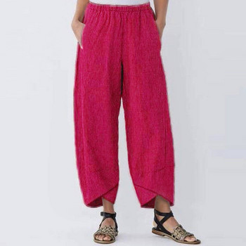 Νέο βαμβακερό λινό παντελόνι Harem Γυναικεία ελαστική μέση φαρδιά άνετα παντελόνια casual Vintage μασίφ ίσιο παντελόνι Καλοκαιρινό streetwear