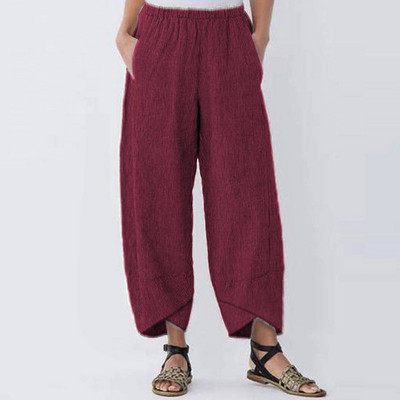 Nove pamučne lanene harem hlače Ženske elastične hlače u struku Opuštene udobne ležerne hlače Vintage jednobojne ravne hlače Ljetna ulična odjeća