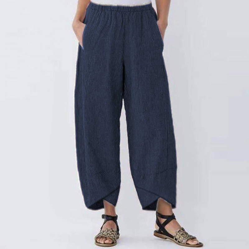 Nove pamučne lanene harem hlače Ženske elastične hlače u struku Opuštene udobne ležerne hlače Vintage jednobojne ravne hlače Ljetna ulična odjeća
