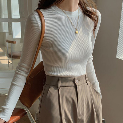 Lucyever naiste kampsun, sügistalvine sviiter, sügistalv Basic Slim Fit, O-kaelusega silmkoelised kampsunid, naiste täissoonega pikkade varrukatega džemprid top