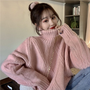 Turtleneck silmkoeline kampsun Naiste Soliidne Sügis Talvine Korea Metsik Magusad Naiste Pulloverid Kudumid Lahtised Naiste Topid Tide H1679