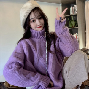 Turtleneck silmkoeline kampsun Naiste Soliidne Sügis Talvine Korea Metsik Magusad Naiste Pulloverid Kudumid Lahtised Naiste Topid Tide H1679