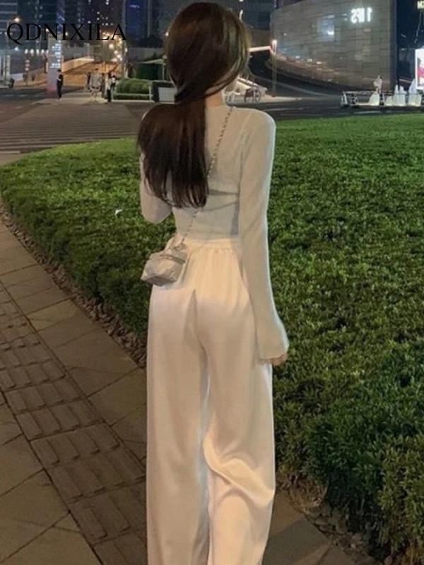 Pantaloni largi de damă din satin din acetat mătăsos de vară 2022, la moda coreeană, ocazional, eleganți, cu talie înaltă, pantaloni largi, drepti, largi