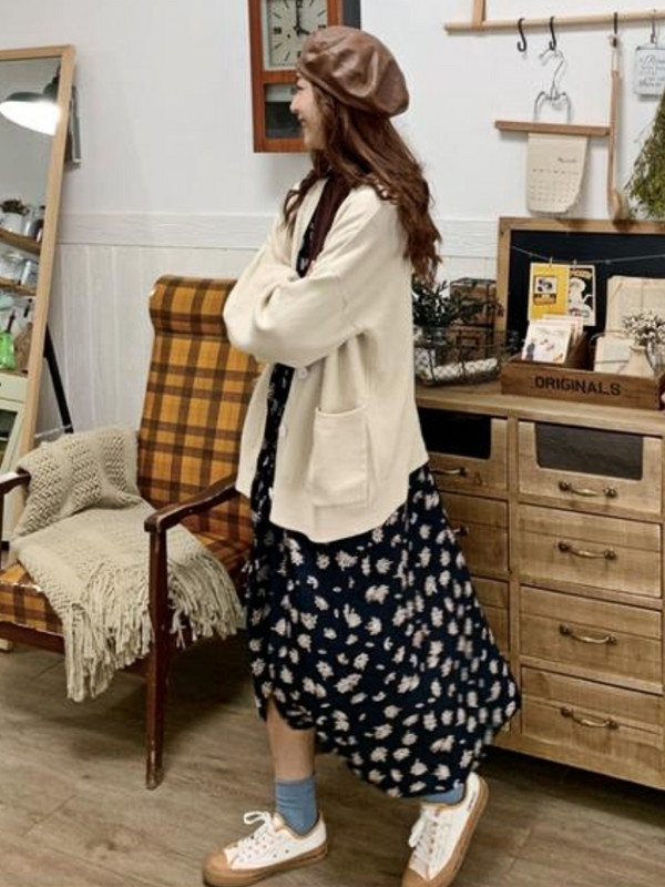 Ženski kardigan širok, nježan, elegantan slatki korejski stil, džepovi, minimalistički dizajn s V-izrezom Pure Ins džemper, proljetni ženski, sveobuhvatni