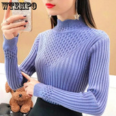Poolkõrge kaelusega sviiter Slim Fit pikkade varrukatega kudumisalused topsid sügis- ja talvine mitmekülgne soe džemper Y2k seksikas naiste pullover