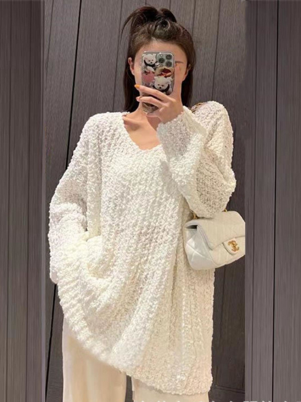 Μόδα Γυναικεία Πουλόβερ Φθινόπωρο Χειμώνας 2023 Νέα με λαιμόκοψη με μασίφ μακρυμάνικο μπλουζάκι LOOSE Vintage πλεκτά Γυναικεία ρούχα Casual Jumpers