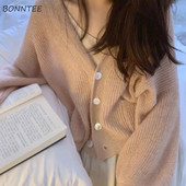 Ženski kardigan s V-izrezom Nježna, udobna, ženska, popularna, udobna, za slobodno vrijeme, jesen, zima, Novo u ponudi Jednobojna dnevna pletenina Ulzzang