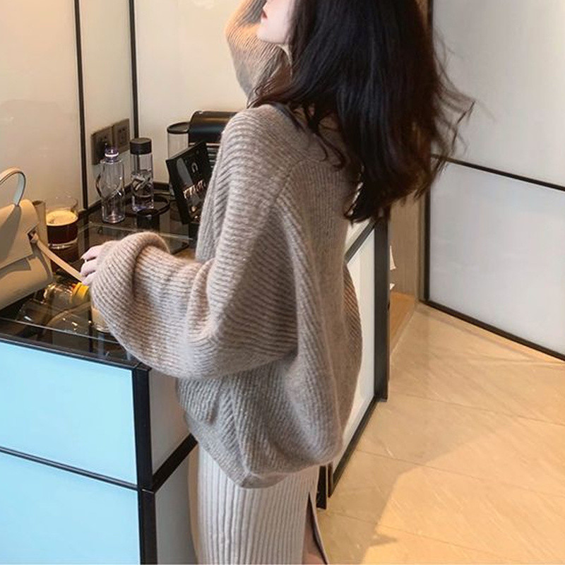 Ženski kardigan s V-izrezom Nježna, udobna, ženska, popularna, udobna, za slobodno vrijeme, jesen, zima, Novo u ponudi Jednobojna dnevna pletenina Ulzzang