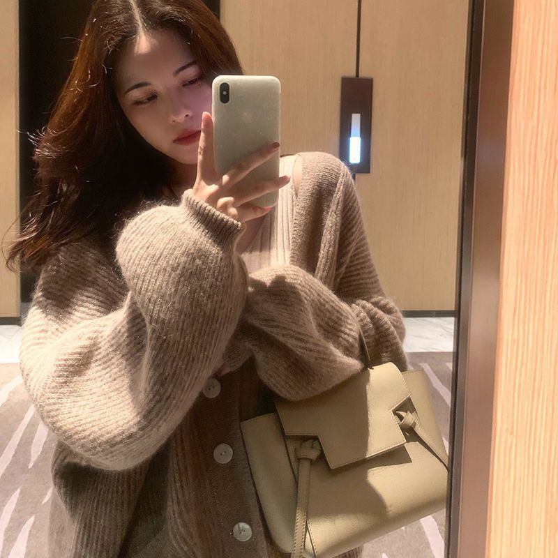 Ženski kardigan s V-izrezom Nježna, udobna, ženska, popularna, udobna, za slobodno vrijeme, jesen, zima, Novo u ponudi Jednobojna dnevna pletenina Ulzzang