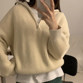 Modni ženski džemperi za različite kombinacije Thicken OL Jesenski široki puloveri Ležerni topli v-izrez Jednobojni džemperi od pletiva Topovi dugih rukava