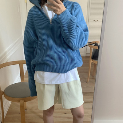 Modni ženski džemperi za različite kombinacije Thicken OL Jesenski široki puloveri Ležerni topli v-izrez Jednobojni džemperi od pletiva Topovi dugih rukava