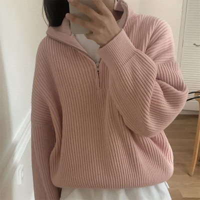 Modni ženski džemperi za različite kombinacije Thicken OL Jesenski široki puloveri Ležerni topli v-izrez Jednobojni džemperi od pletiva Topovi dugih rukava