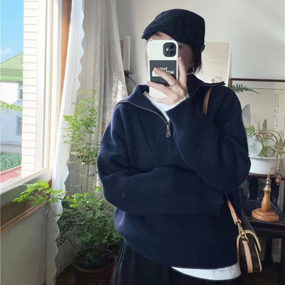 Modni ženski džemperi za različite kombinacije Thicken OL Jesenski široki puloveri Ležerni topli v-izrez Jednobojni džemperi od pletiva Topovi dugih rukava