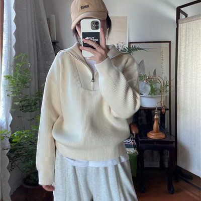 Modni ženski džemperi za različite kombinacije Thicken OL Jesenski široki puloveri Ležerni topli v-izrez Jednobojni džemperi od pletiva Topovi dugih rukava