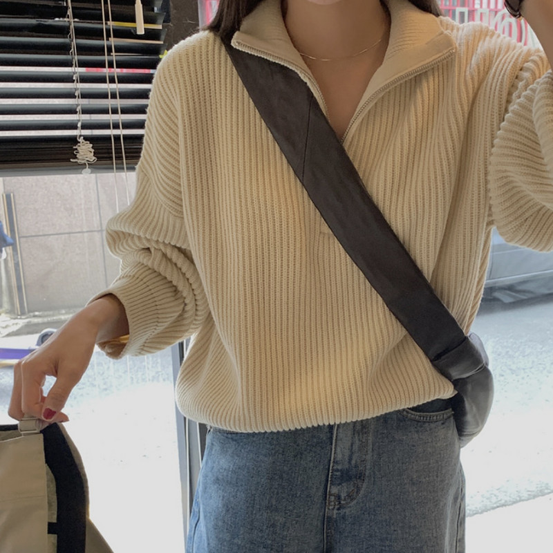 Modni ženski džemperi za različite kombinacije Thicken OL Jesenski široki puloveri Ležerni topli v-izrez Jednobojni džemperi od pletiva Topovi dugih rukava