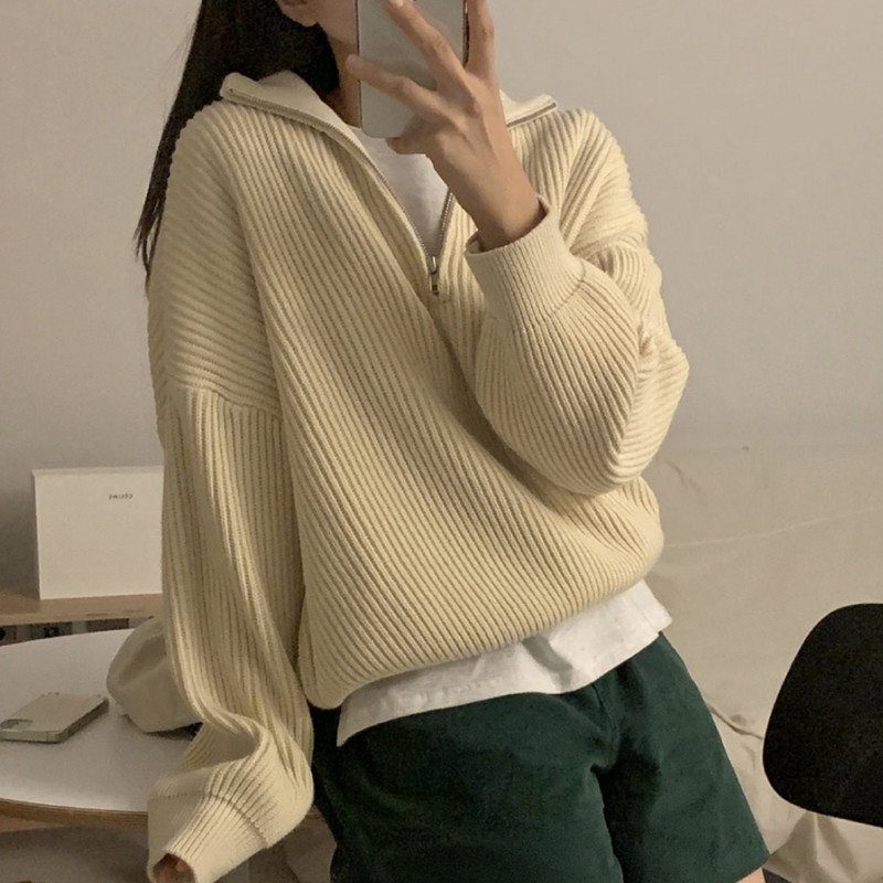 Modni ženski džemperi za različite kombinacije Thicken OL Jesenski široki puloveri Ležerni topli v-izrez Jednobojni džemperi od pletiva Topovi dugih rukava